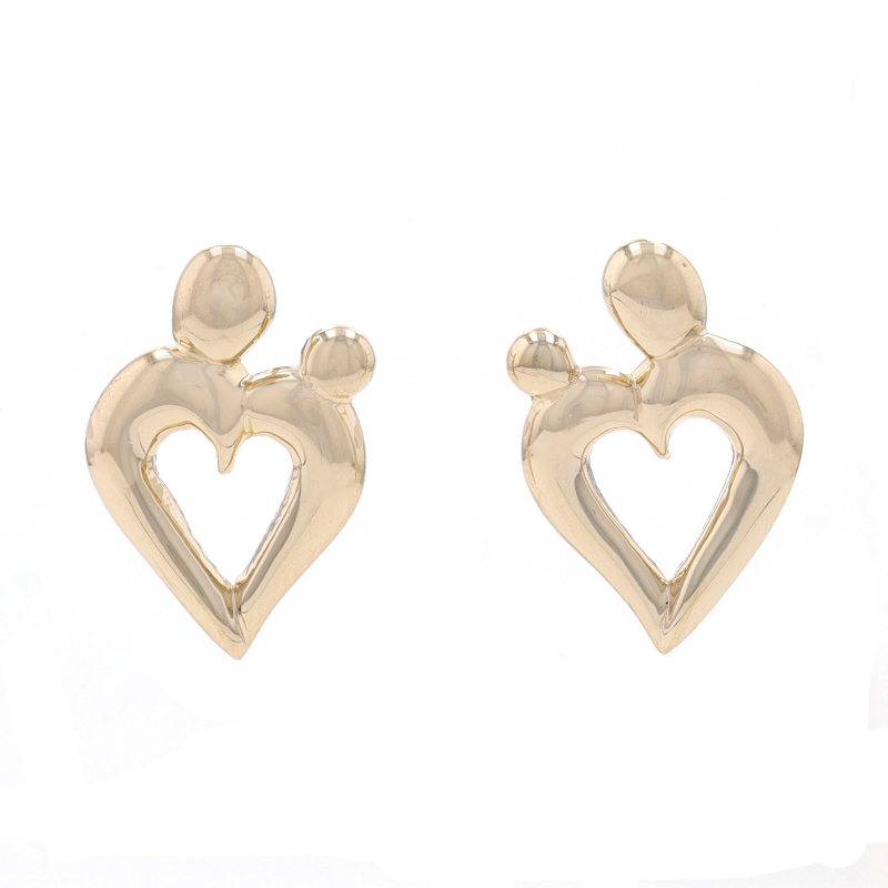 Yellow Gold Mother & Child Heart Stud Earrings - 14k Family Love Pierced